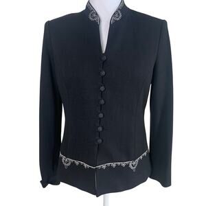 Vintage Kasper Size 4P Embroidered Dressy Blazer Jacket Black Formal Career